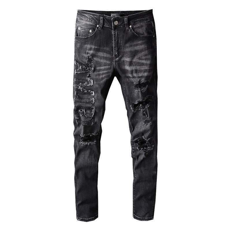 Amiri Jeans Casual Hip Hop Washed Splash-Ink Painted Slim Jeans