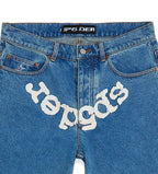 Sp5der OG Logo Denim Shorts Blue
